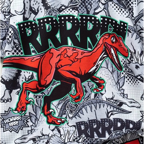 2 pcs Boys Casual Cartoon Cool Dinosaur Print shirt set grey Ages 5-6 - Picture 5 of 7